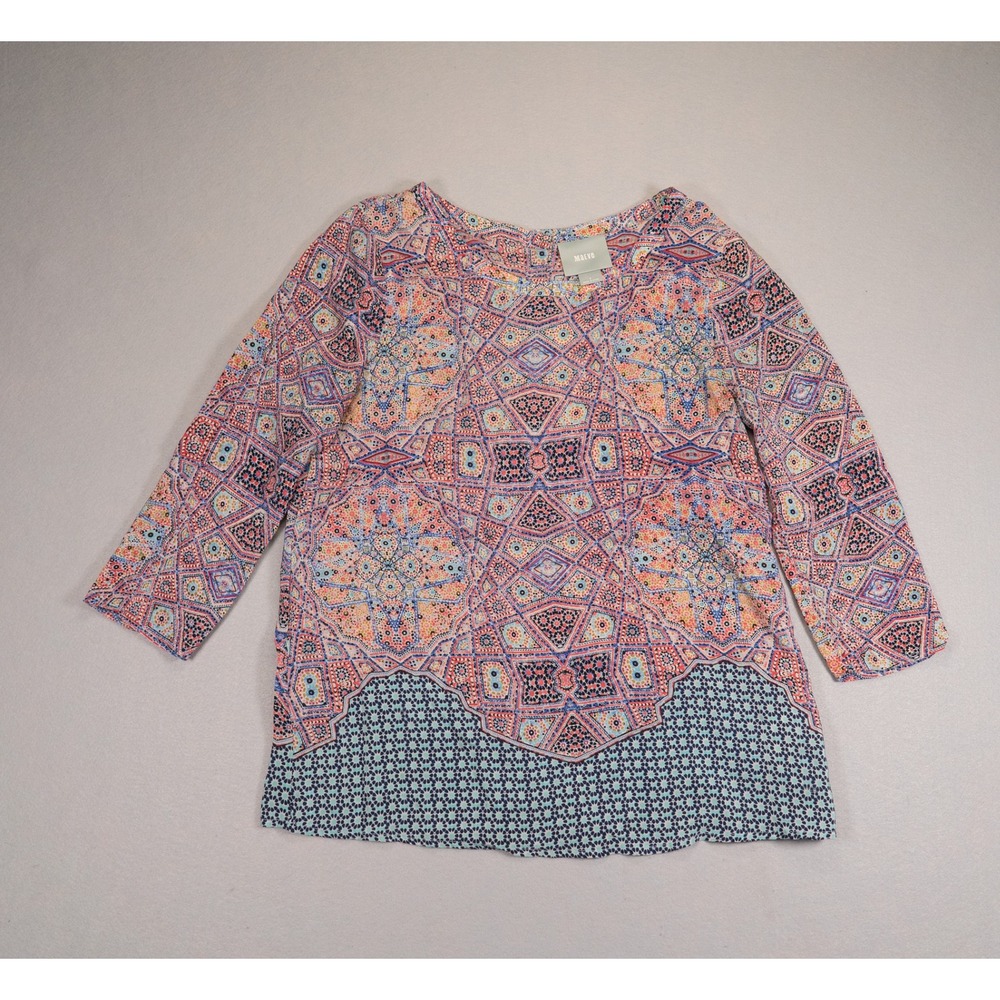 Maeve Anthropologie 100% Silk Geometric‎ Kaleidoscope Button Back Blouse Small
